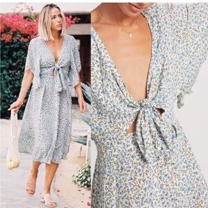 Faithfull the Brand Massimo Floral Tie Front Cut Out Dress—Women’s M